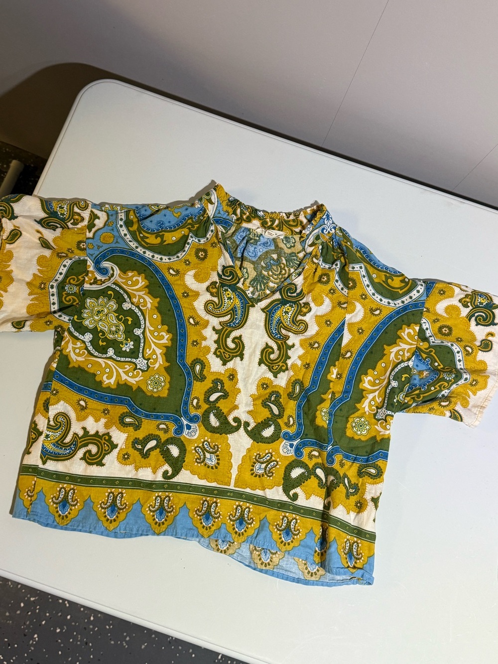 Haute Hippie Paisley Boho Linen Blend Ruffle Sleeve Blouse Size Small EUC